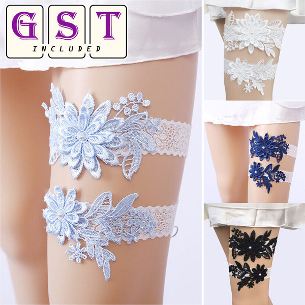 2x NEW Girly Black White Party Bride Wedding Flower Lace Garter Suspender Belt