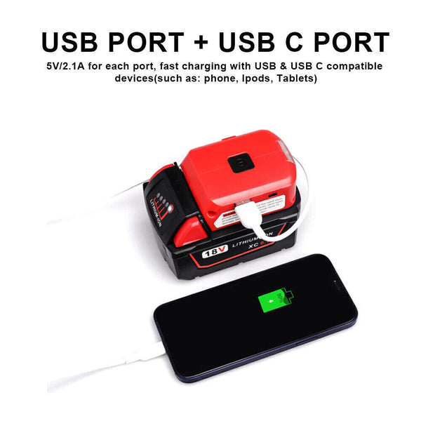 2 USB Port Phone Charger Adapter Li-ion Battery For Milwaukee 18V/20V Battery AU