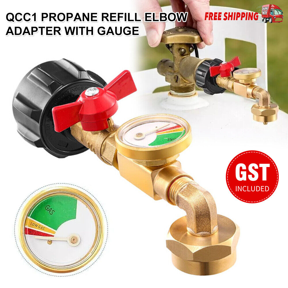 QCC1 Propane Refill Elbow Adapter with Gauge 1LB Bottle Tank 20-40LBS Cylinder