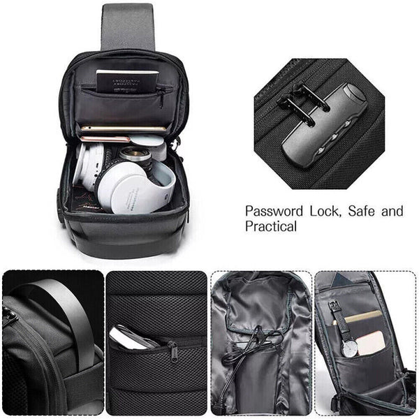 Men's Anti-theft Crossbody Bag Sling Backpack Oxford cloth Waterproof USB Port