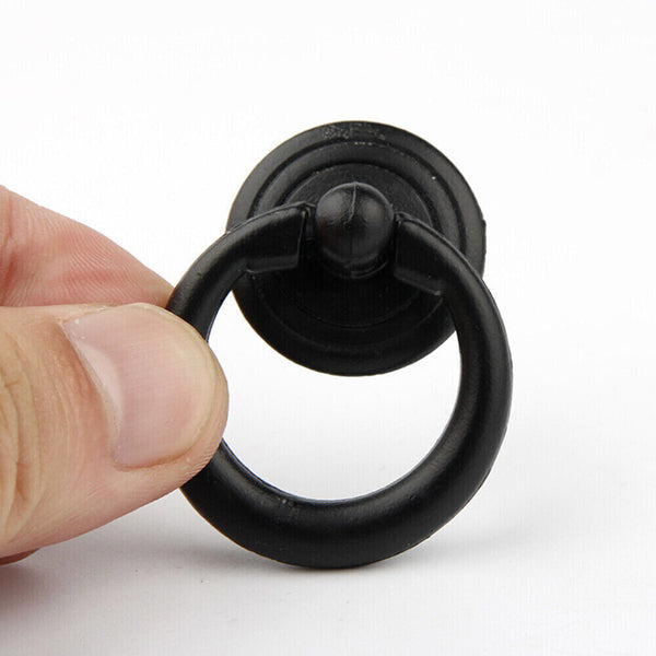 1-10 Black Ring Pull Handle Cabinet Knob Drawer Dresser Cupboard Drop Zinc Alloy