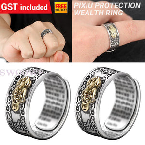 NEW Feng Shui Pixiu Mani Mantra Protection Wealth Quality Lucky Adjustable Ring