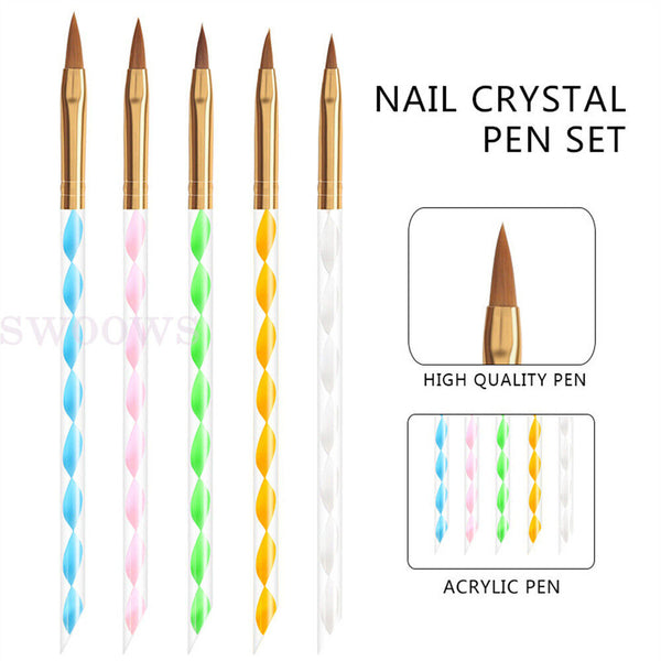 5pcs x New Sable Nail Art Acrylic Brushes in Sizes 4 6 8 10 12 Gel Drawing