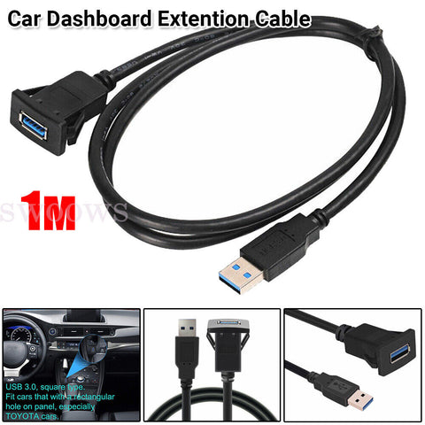 1M Car Dash Board Flush Mount USB Male Female Socket Panel Extension Cable AU