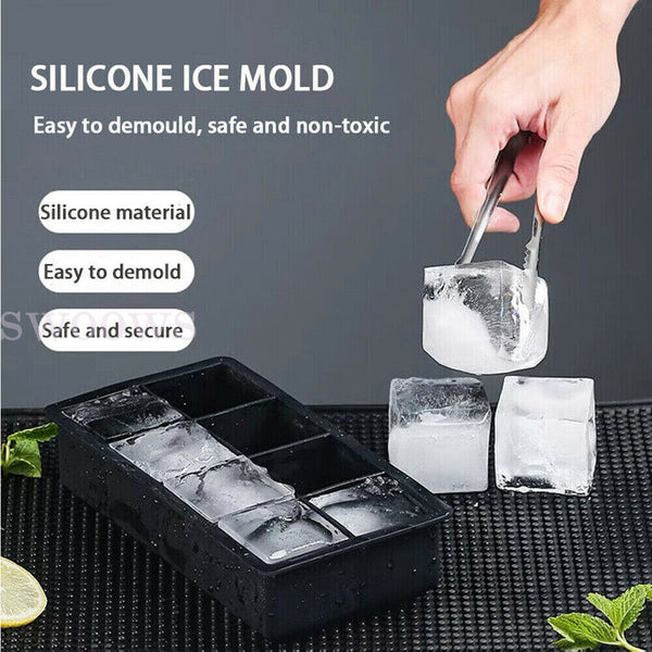 8 Grids Whiskey Silicone Maker Ice Cube Tray Mould Large Mold Giant Square Black