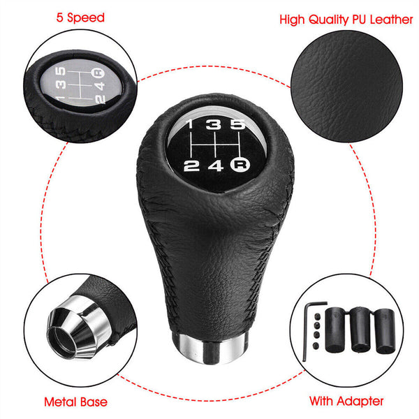 Leather 5 Speed Manual Car Gear Stick Shift Knob Shifter Lever Universal AU