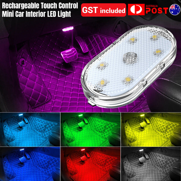 Mini Car Interior LED Light Touch Control Ambient Lamp USB Rechargeable Magnetic