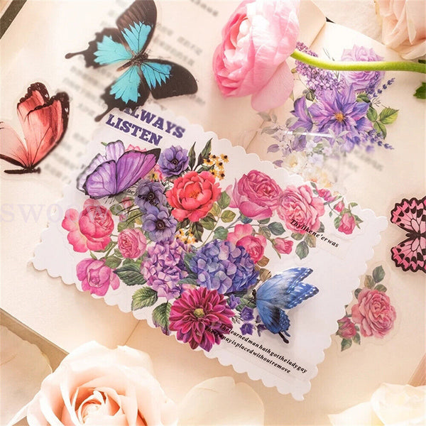 40 PCs Scrapbooking Butterfly Stickers Journal Diary PET Transparent Sticker DIY