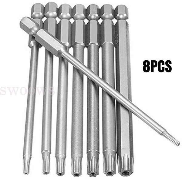 8x T8-T40 Torx Screwdriver Bit Set Hex Security Magnetic Head 100mm Long New