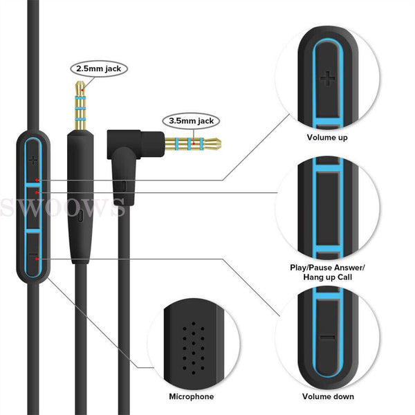 Replacement Audio Cable Wire Cord w/Mic For BOSE QuietComfort QC25 QC35