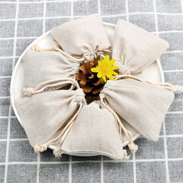 10-100X  Drawstring Storage Bags Calico Bags Natural Linen Tote Gift Bag Bulk