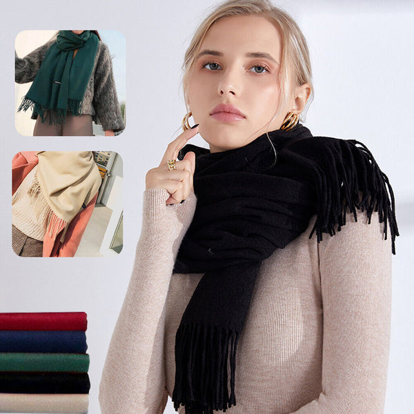 Women Ladies Scarf Tassels Cashmere Blend Pashmina Wrap Shawl Plain ELegant