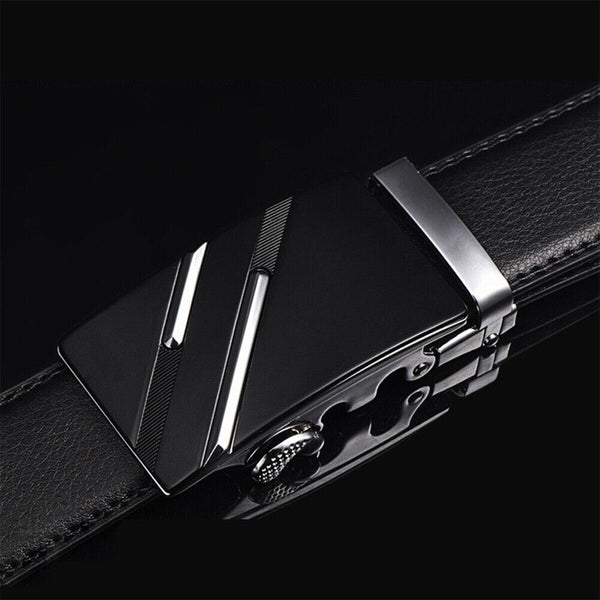 Fashion Mens Genuine Leather Ratchet Belt Automatic Buckle Waistband Waist Strap