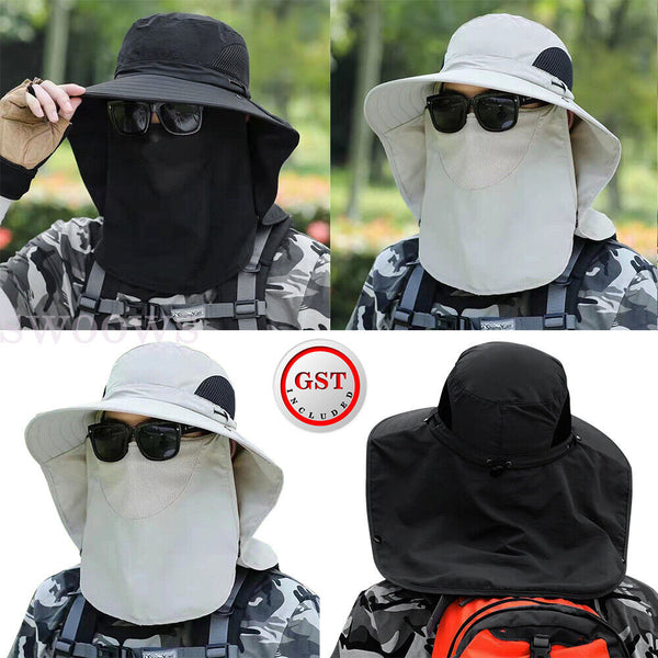 Outdoor Sun UV Protection Fishing Cap Neck Face Flap Wide Brim Hat Cover Summer