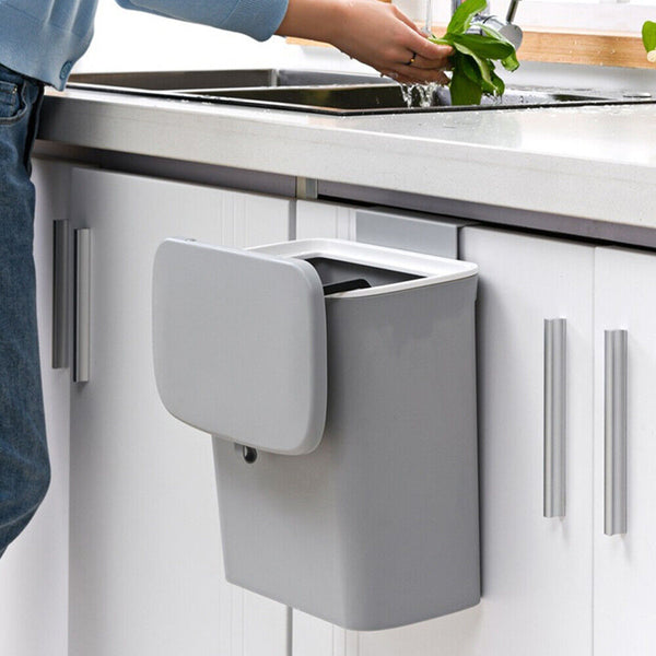 Waste Rubbish Bin 9L Kitchen Sink Benchtop Side Cabinet Door Hanging Slide Lid