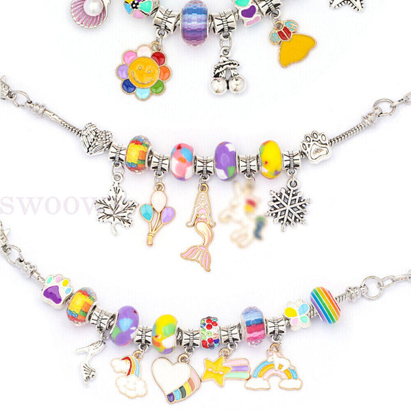 Beads Jewellery Charms Pendant Set DIY Craft Kids Girls Gift Bracelet Making Kit