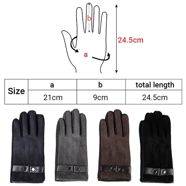 Winter Warm Men Thick Leather Gloves Driving Gloves Touch Screen Mitten Thermal