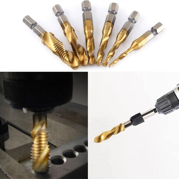 6/12x HSS Hex Shank Tap Drill Bits Metric Thread Screw Compound Tapping Set Tool