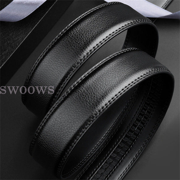 Quality Black H Belt Premium Leather Strap w/o Buckle Women Man 3.5cm width