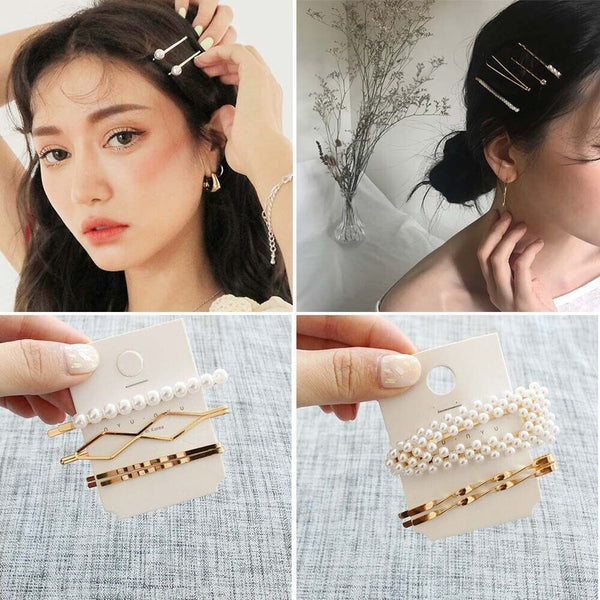 3pcs/set Rhinestone Pearl Hair Clips Flower Hair Pins Barrette Hair Accessories