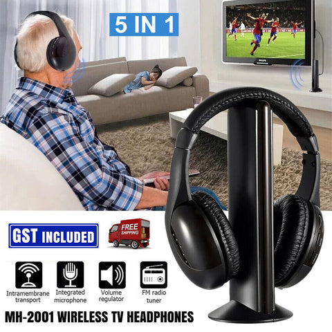 Wireless TV Headphones 5 In 1 Home Headset For TV Watching TV Ear Microphone AU