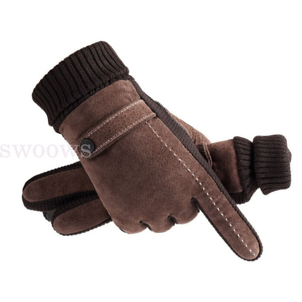 Winter Warm Men Thick Leather Gloves Driving Gloves Touch Screen Mitten Thermal