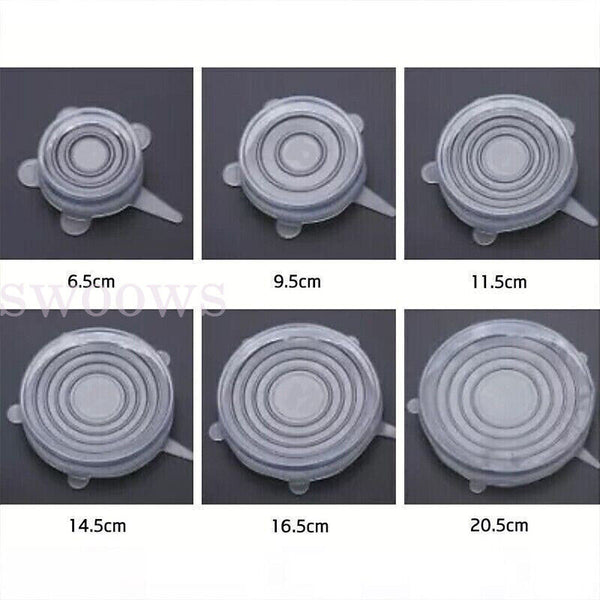 6-12PCS Stretch Reusable Silicone Bowl Wraps Food Saver Cover Seal Lids