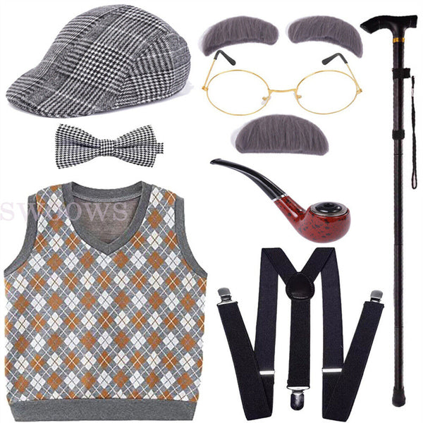 Boys Grandpa Little Old Man Costume Child Kids Cosplay Party 100 Days Of School