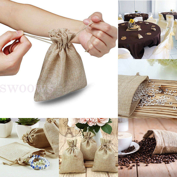 Up 150x Burlap Gift Bags Wedding Hessian Jute Bags Linen Jewelry Pouches For Diy