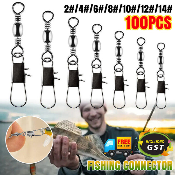 100pcs 7 size Fishing Rolling Barrel Swivel with Interlock Snap Tackle Connector