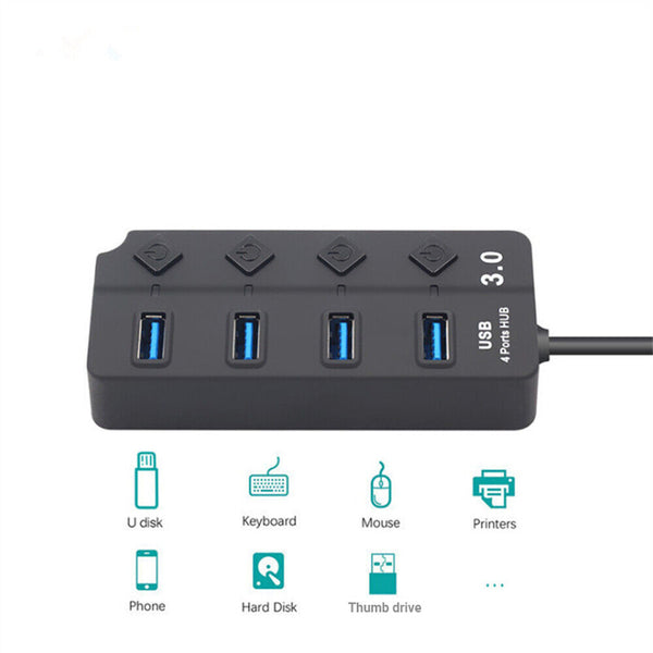 Multi USB 3.0 2.0 Hub 4 Port High Speed Slim Compact Expansion Smart Splitter Au