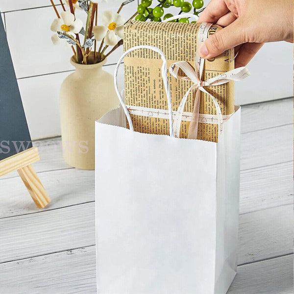 10/50PCS Bulk Kraft Paper Bags Gift Shopping Carry Craft Brown Bag with Handles