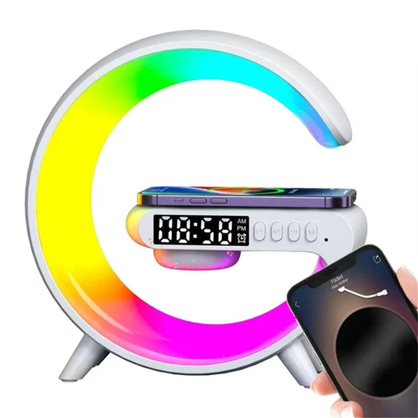 Smart Lamp Bluetooth Speaker Wireless Charger RGB AlarmClock Night Light Battery