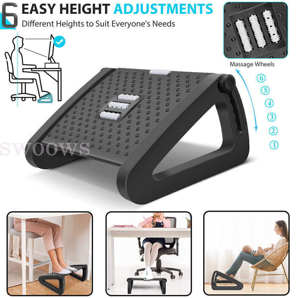 Height Angle Adjustable Foot Rest Stool Office Computer Desk Footrest Comfort