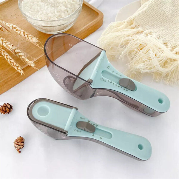 2pcs Baking Adjustable Plastic Scale Gauge Scoop Kitchen Measuring Spoons