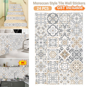 24PCS Moroccan Style Tile Wall Stickers Kitchen Bathroom Self-Adhesive Mosaic AU