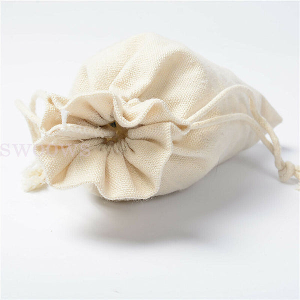 10-100X  Drawstring Storage Bags Calico Bags Natural Linen Tote Gift Bag Bulk