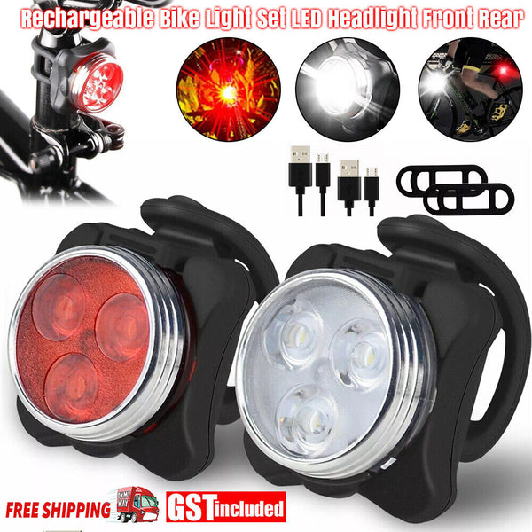Rechargeable Bike Light Set LED Bicycle Lights Waterproof Headlight Front Rear