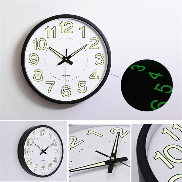 12'' Luminous Wall Clock Glow In The Dark Silent Quartz Indoor Home Modern Clock