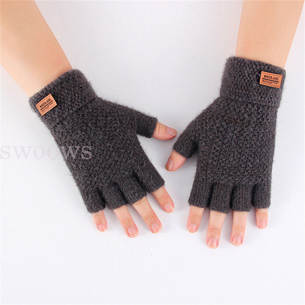 Thick Fingerless Gloves Driving Gloves Knitted Alpaca Wool Half Finger Mittens