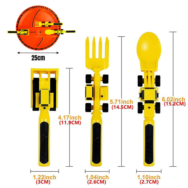 Constructive Eating - Construction Themed Set - Plate, Heavy Equipment Utensils