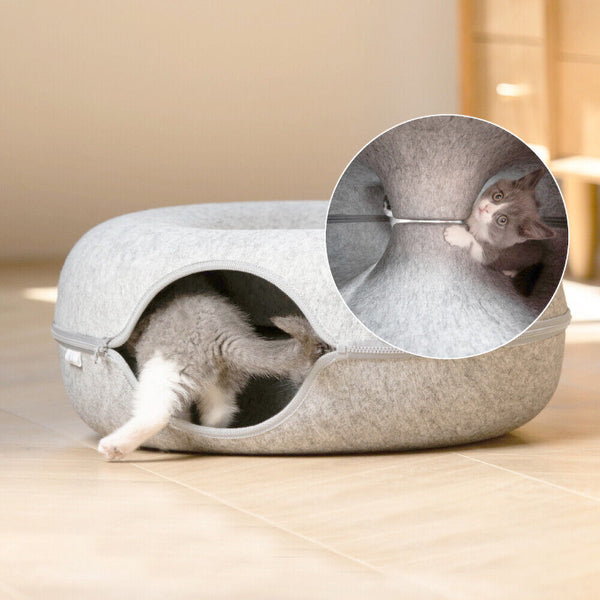 Cat Tunnel Bed Felt Pet Puppy Nest Cave House Round Donut Washable Detachable