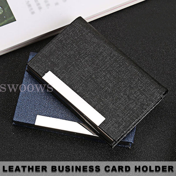 Business Card Holder Case PU Leather Stainless Steel Multi Magnetic Closing Case