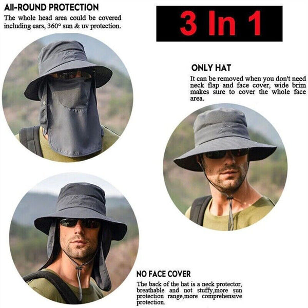 Mens Neck Flap Hat Wide Brim Cap Face Unisex Hiking Fishing UV Sun Protection AU