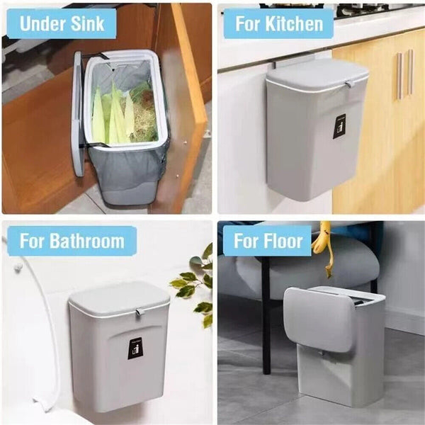 Waste Rubbish Bin 9L Kitchen Sink Benchtop Side Cabinet Door Hanging Slide Lid