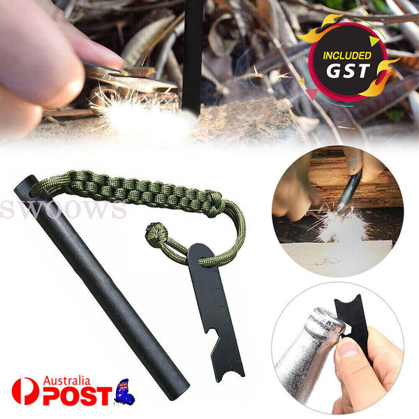 x2 Ferrocerium Flint Rod 15cmx1.2cm Survival Fire Starter with Striker Para-cord