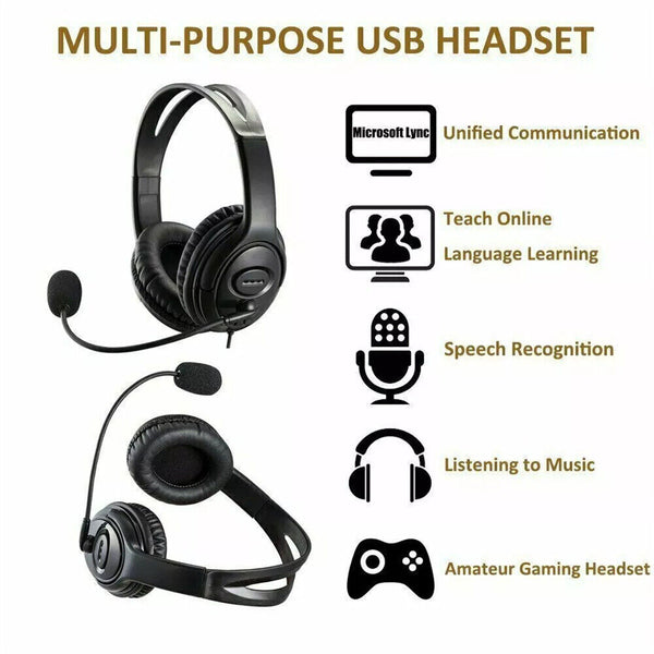 USB Wired Headphone Headset Noise Cancelling With Microphone ForComputer Laptop~