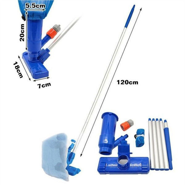 Portable Swimming Pool Spa Pond Fountain Vacuum Brush Cleaner Cleaning Set