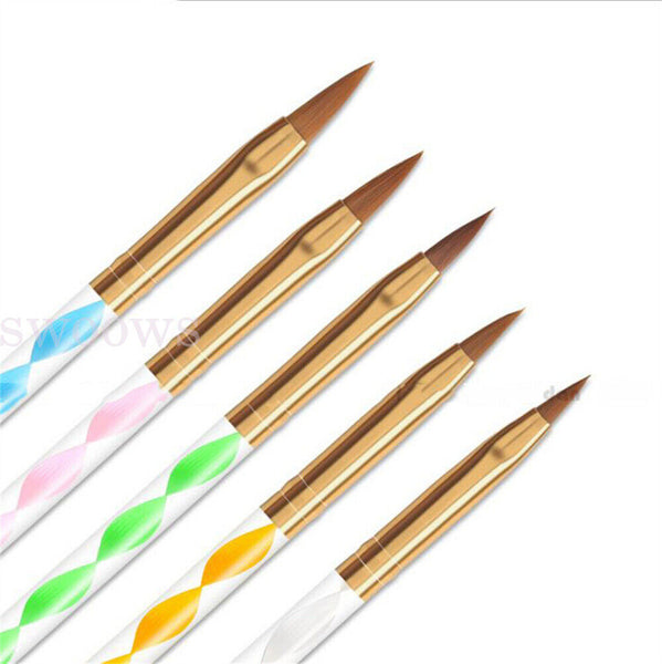 5pcs x New Sable Nail Art Acrylic Brushes in Sizes 4 6 8 10 12 Gel Drawing