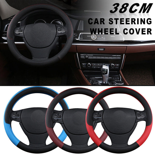 38CM Universal Auto Car Steering Wheel Cover Anti-Slip Wheel Protector Leather